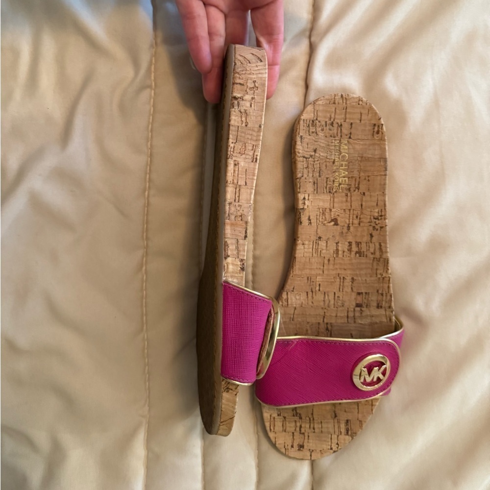 Michael Kors Pink Cork Sandals with Gold Accents - Picture 5 of 9